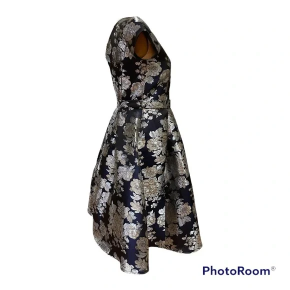 Oleg Cassini | Metallic Brocade Knee Length Dress - Picture 2 of 11